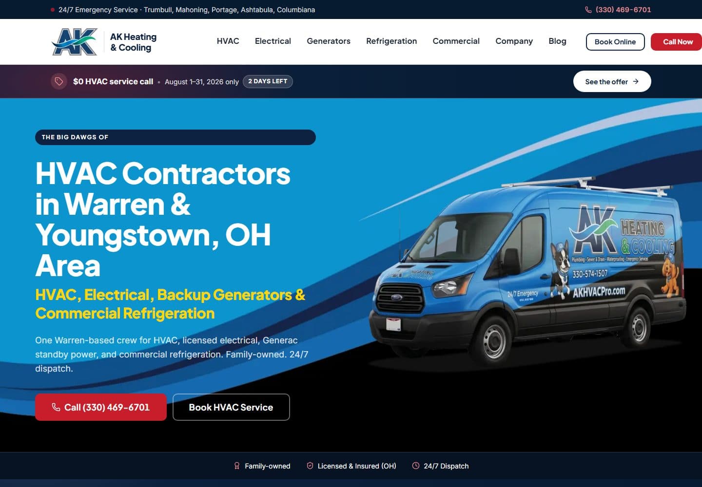 The AK Heating & Cooling homepage on a laptop and a phone