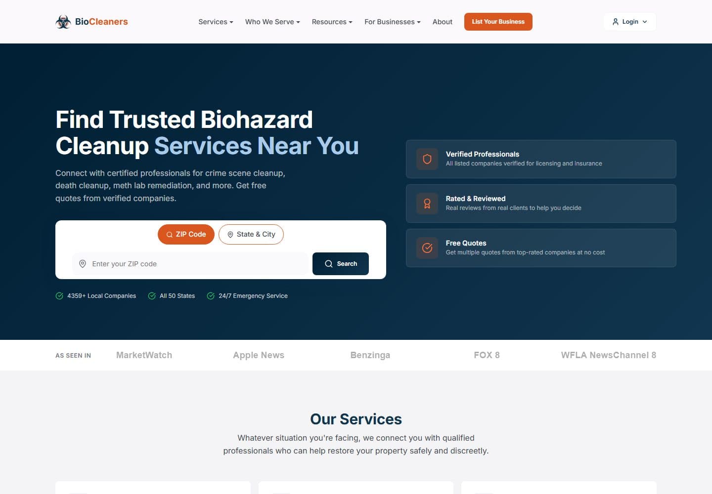 The BioCleaners Directory site on a laptop and a phone