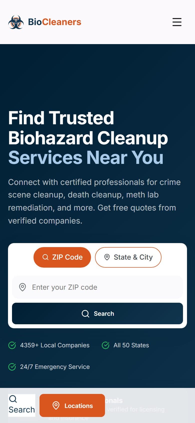 BioCleaners Directory on a phone