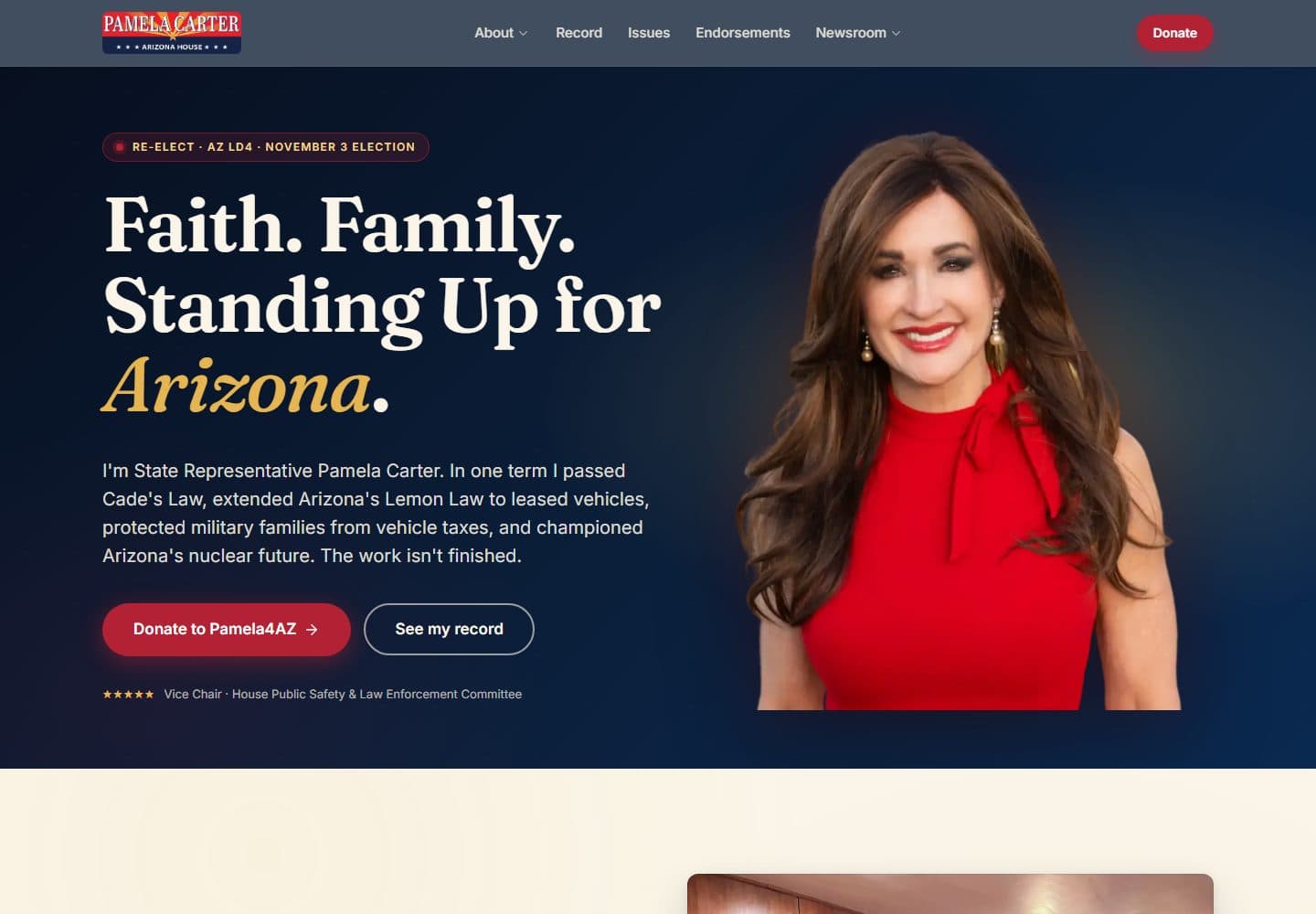 The Pamela Carter campaign site on a laptop and a phone