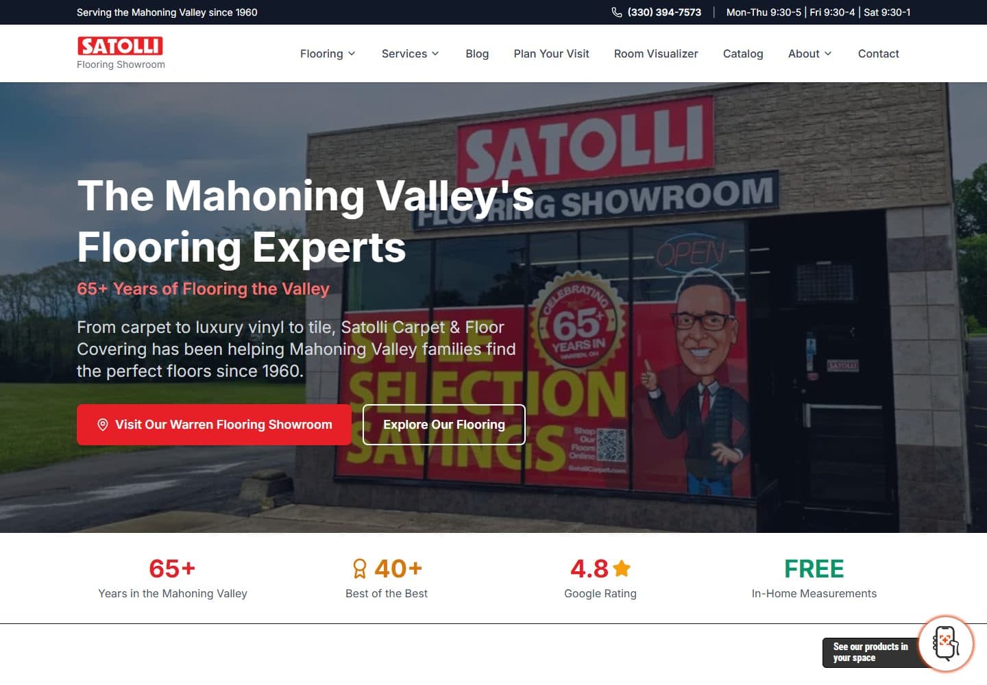 The Satolli Carpet homepage on a laptop and a phone